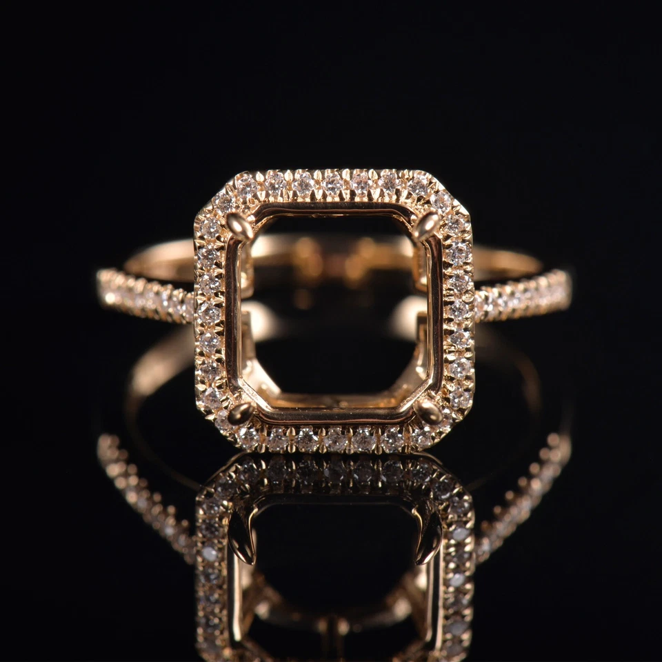 Custom Asscher Semi Mount Bridal Ring Square Cut 9x9MM Setting 14K Yellow Gold - Image 1 of 4