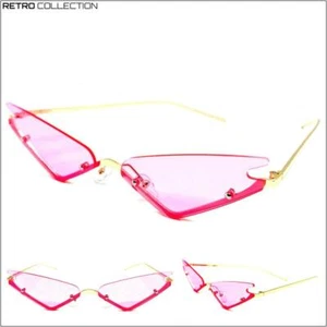 New EXAGGERATED Futuristic Modern Retro Cat Eye Style SUNGLASSES Funky Pink Lens - Picture 1 of 8