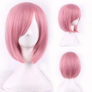 Fashion Pink Short Straight Bob Women Lady Cosplay Hair Wig Full Wigs + Wig Cap - Picture 1 of 5