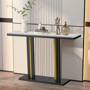 Console Table Hall Side Entry Display White Desk Narrow Long Marble Tabletop - Picture 1 of 12