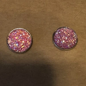 Drusy Quartz Pink 12 MM Round Stud Earrings Cabachon Jewelry New - Picture 1 of 5