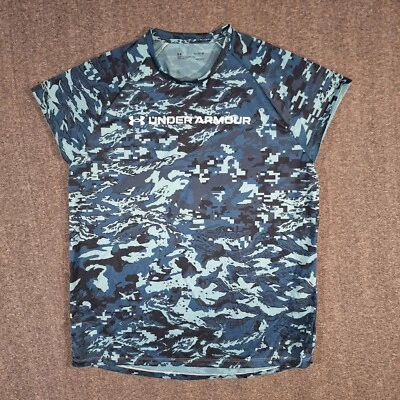 Camiseta Under Armour Heat Gear sin mangas para hombre XL calce suelto cuello redondo azul camuflaje Foto 1 de 4