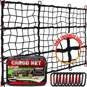 [Premium] 4'X6' Heavy Duty Cargo Net Stretches to 8' X 12', Extra Thick 10Mm Cor - Picture 1 of 7