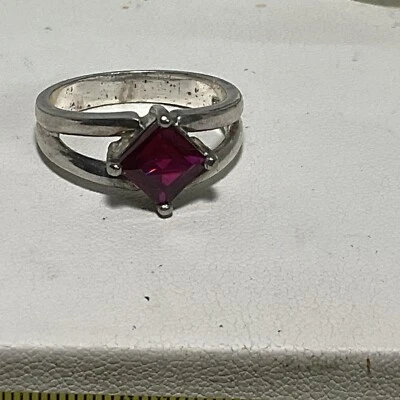 纯银 925 红色蓝宝石戒指 尺寸 7.5 经测试 — 第 1/4 张图片