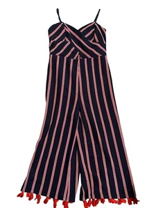 See You Monday Blue Red Tassel Hem Jumpsuit Dress Size X Large Multi-Stripe - Picture 1 of 4