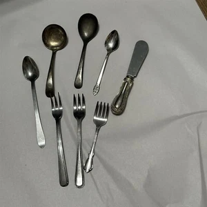 Vintage Lot of Small Spoons Baby Forks Spreader 8 Pieces - Picture 1 of 10