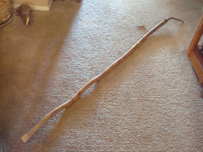Primitive Wooden Large Walking Cane / Stick with Horn Handle 68'' long - Image 1 of 4