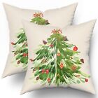 Watercolor Christmas Tree Pillow Covers 18x18 In Green Xmas Tree Decorative P...