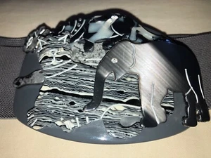 UNUSUAL&BEAUTIFUL, EXOTIC ANIMALS LG ACRYLIC BUCKLE ON GREY STRETCH BELT SZ SM. - Picture 1 of 10