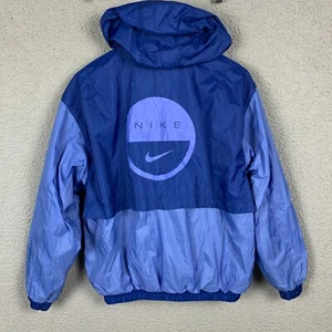 Vtg Y2K Nike Jacket Women Medium Reversible Blue Hooded Windbreaker 2000s - Picture 1 of 19