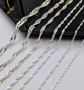 Sterling Silver Chain Singapore Rope Necklace Pure 925 Italy ALL SIZE 1.5mm-3.5m - Picture 1 of 19