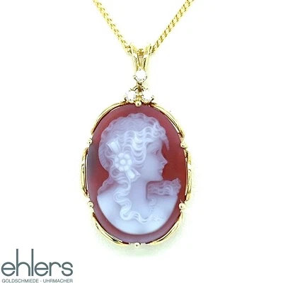 Kettenanhänger Brillanten Carneol Gemme 585 Gelbgold 14kt Karneol Kamee 1511 - Bild 1 von 4