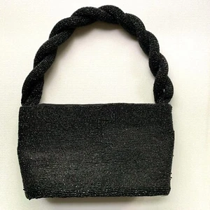 Vintage Black Carnival Glass Beaded Purse with Braided Strap - Picture 1 of 6