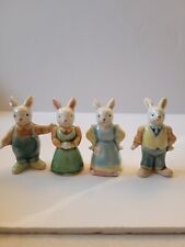 Enesco EASTER BUNNIES Ceramic set of 2 boy &  2 Girl rabbit figurines 