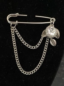 Silver Chain Safety Pin Brooch Sunflower Brooch Pin Sunflower W/ CrystalW/Leaves - Picture 1 of 8