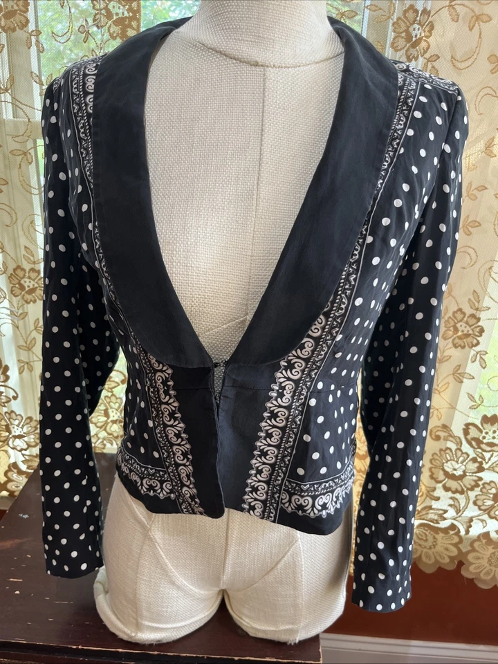 Chaqueta Blazer Casa Blanca Mercado Negro Seda Talla 6 Lunares Mangas Largas Foto 1 de 4