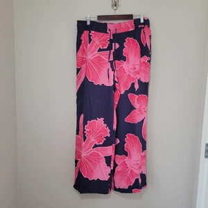 AmberNoon II Pull On Palazzo Wide Leg Printed Pants Navy Floral Gr. Large Beach - Bild 1 von 14