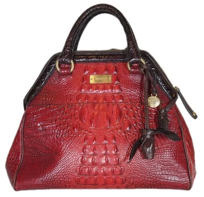Bolso de Mano de Colección Brahmin Sara Rosa Rojo Rubí y Marrón Cacao Melbourne Cuero Borlas Foto 1 de 4