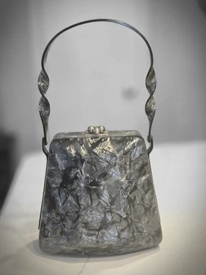 MYLES OF MIAMI 1950's HANDBAG Gunmetal Gray Lucite Lamoplex Ball Latch Purse - Image 1 of 4