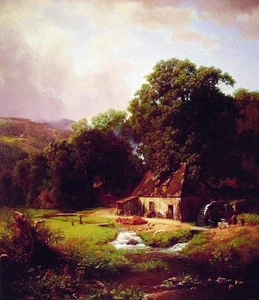 Stampa artistica archivio Albert Bierstadt Il vecchio mulino 1855 17"x 22" - Foto 1 di 1