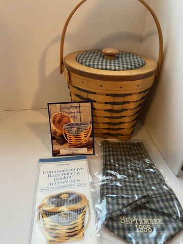Longaberger Crawford Barn 1998 Basket Combo Lid Liner Tie On Protector Paper Wor Cover