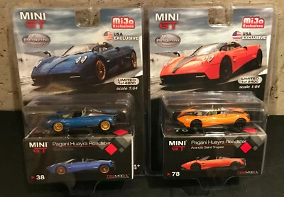 迷你 GT 橙色和蓝色 Pagani Huayra Roadster MiJo 限定 - 批量 2 件 — 第 1/2 张图片