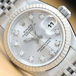 ROLEX LADIES DATEJUST 69174 FACTORY DIAMOND DIAL 18K WHITE GOLD & STEEL WATCH - Picture 1 of 9