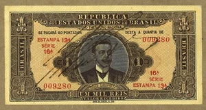 BRAZIL Banknote  1 Mil Reis - P-9 - Estampa 13A , 1923 -- AU / UNC - Picture 1 of 2