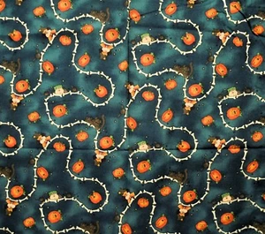 Halloween Baumwollstoff Fledermäuse Katzen Kürbisse Knochenspur 0,9 Yard Stück x WOF - Bild 1 von 2