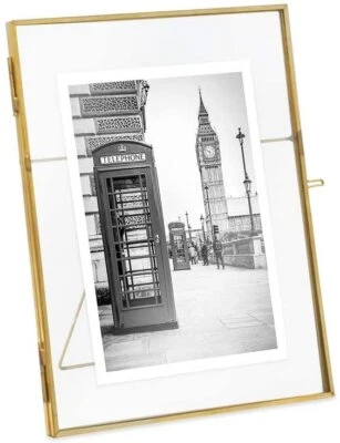 Marco flotante de metal Isaac Jacobs estilo vintage de latón y vidrio Foto 1 de 4