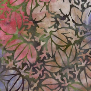 Batiks Flower Leaf Pink Green Fabric - Picture 1 of 1