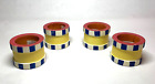 Villeroy & Boch Twist Napkin Rings Hand Painted Wood India Yellow Blue - Set 4