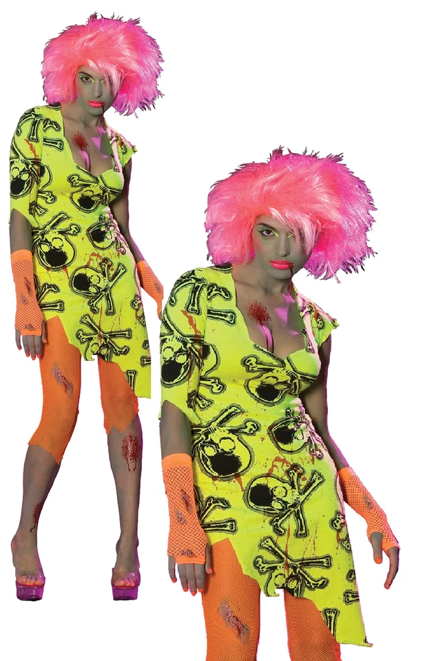 Neon Rave Zombie 80s Party Halloween Fancy Dress Costume Adults Ladies - Image 1 of 1