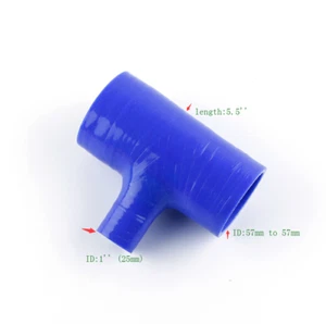 T-sharp Hose length 5.5'', 2.25'' to 2.25‘’ T-ID：1‘’ Silicone Coupler Pipe Blue - Picture 1 of 11