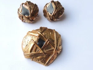 Jolie Parure Boucles d'oreilles et Broche ESTELLE Bijoux Paris créateur moderne - Picture 1 of 2