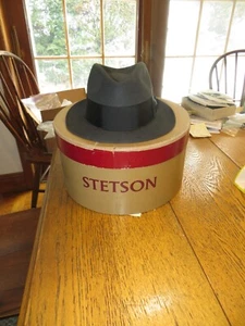 Vint '50s Royal Stetson Felt Fedora Hat & Box 7 1/8 Dark Grey V Good Condition - Picture 1 of 24