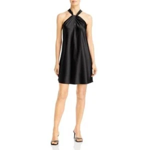 AQUA Ladies Solid Black Halter Neck Twist Mini Dress, Size Small, NWT! - Picture 1 of 4
