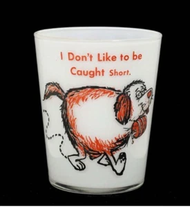 Vtg Liquor Glass St Bernard I Dont Like to Be Caught Short 2-15 oz Measure Funny - Picture 1 of 2