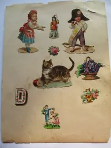 9 wunderschöne alte Präge Oblaten Glanzbild Kinder Katze Blumenum 1900 - Bild 1 von 5