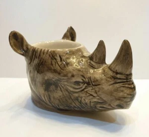 Rhino Head Figurine Vase Pot Ceramic Succulent Planter Flower Safari Animal Deco - Picture 1 of 11