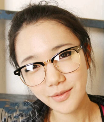 Unisex Black Horn Club Style Fashion Nerd Half Frame Clear Lens Glasses  - Image 1 of 3