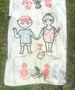 Vintage California hand prints Catalina Beach Towel RETRO family terry 56" x 35" - Picture 1 of 9