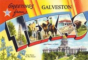 Greetings From Galveston, Texas - Austin - 1930's - Vintage Postcard Poster - Picture 1 of 1
