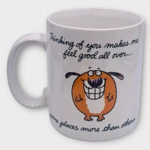 Taza de café vintage divertida caja de zapatos saludos 1987 Thinking of You Makes  - Imagen 1 de 4
