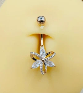 Marquise Cut Lab-Created Diamond Women Belly Button Ring 14K Yellow Gold Plated - Picture 1 of 10