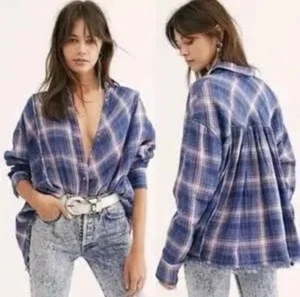 Free People Seeking Starlight Relaxed Fit Plaid Boho Button Shirt Women's Size S - Picture 1 of 12