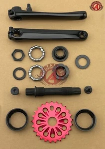 AltaLine 3 PCS BICYCLE Black CRANK SET BEACH CRUISER BMX MTB w/25T RED Sprocket. - Picture 1 of 1