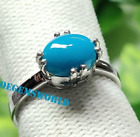 2Prong Set Natural Turquoise 925 Sterling Silver Wedding Ring, Gift For Her.
