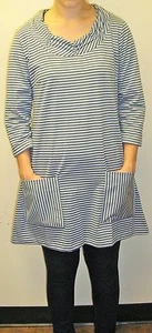 Adini  Blue and White Striped Viscose/Lycra Tunic/Dress with a Decorative Neck   - Picture 1 of 6