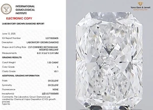 1.53 CT CVD Lab Grown Radiant Diamond Cut Pure E Color VS1 Clarity IGI Certified - Picture 1 of 9